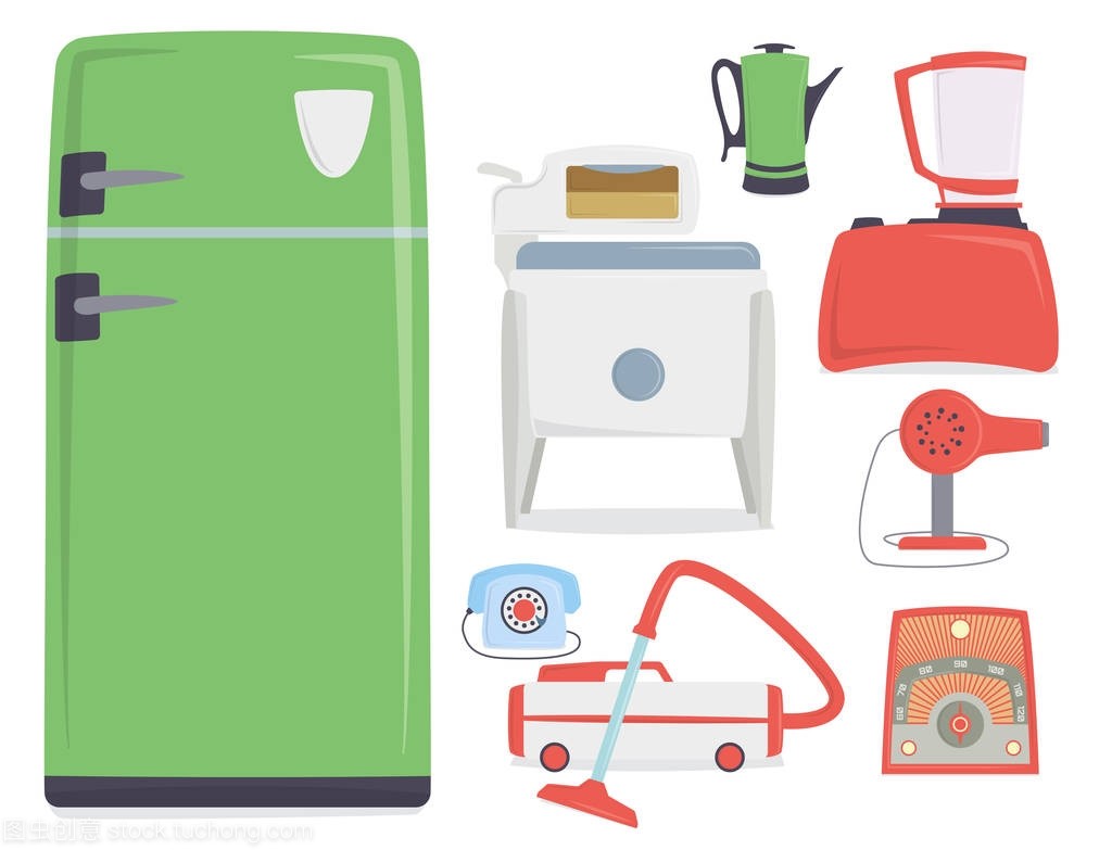 復古韻致 老式家電廚具與仿古工藝器皿的矢量藝術之美